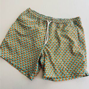 JCREW men’s flex swimwear shorts orange teal geometric size medium